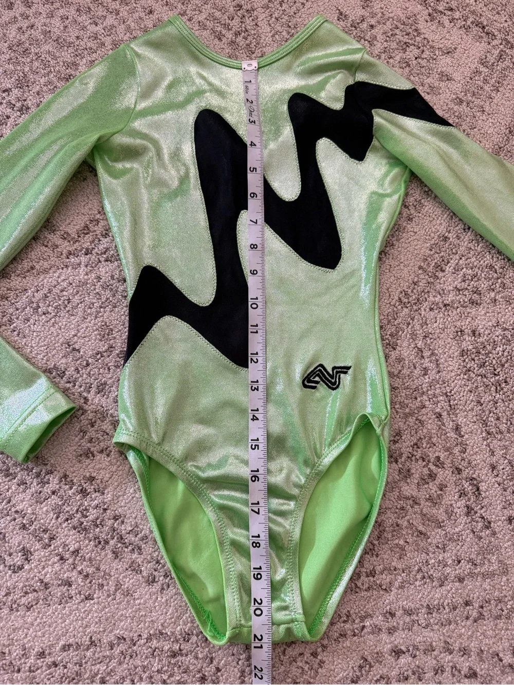 Alpha Factor Gymnastics Leotard Metallic Green/Black Sz Child Large
